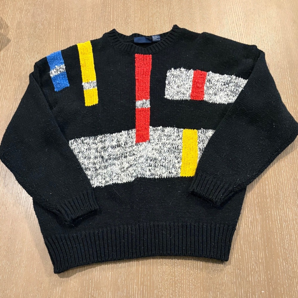 Vintage Smith Junction Women's Sweater Black Abstract Colorblock 80s Korea Large